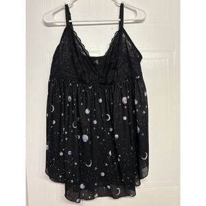 Torrid Mesh Lace Babydoll Chemise Plus Size 2X Black Celestial Moon Stars Galaxy
